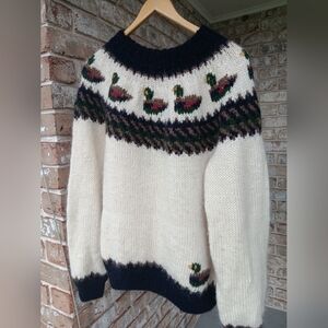 Hand-Knit Cream Nordic Duck Yoke Sweater